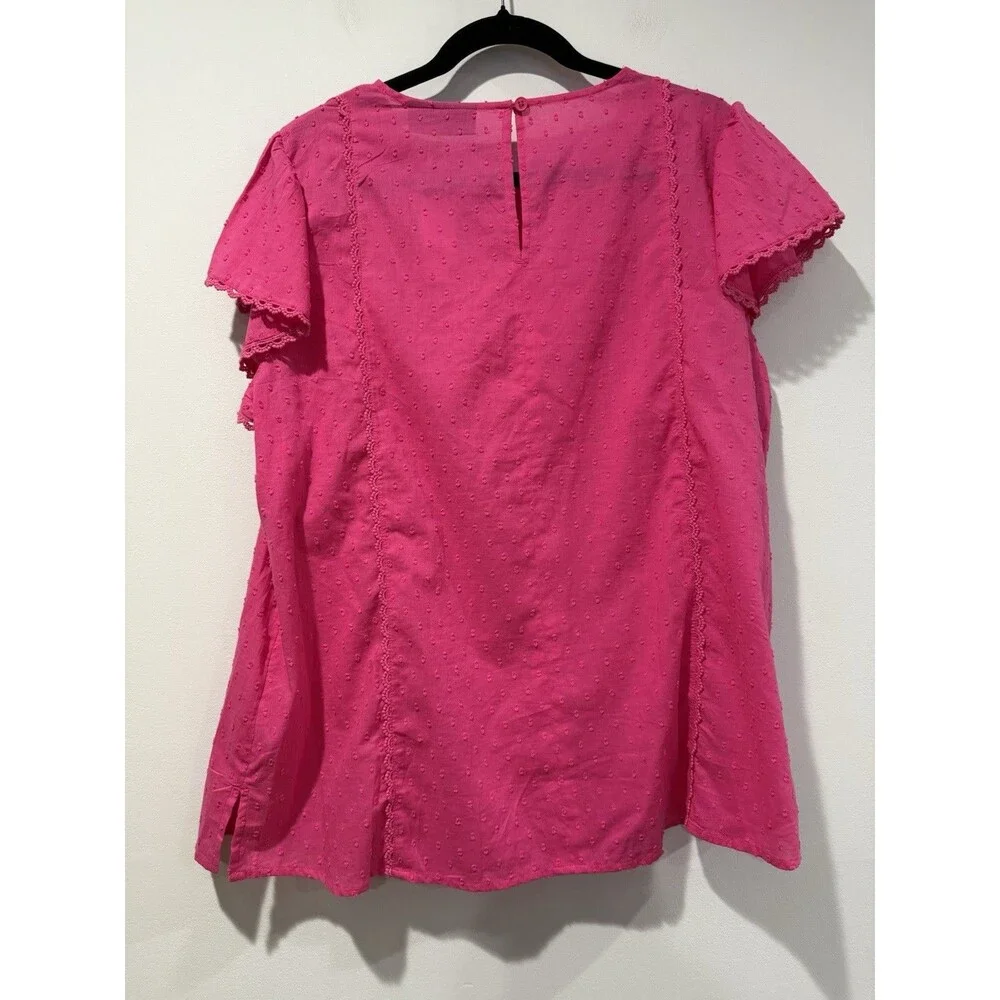 NEW Lane Bryant Top Womens 14 Pink 100% Cotton Lightweight Coquette Preppy Work - Picture 2 of 5